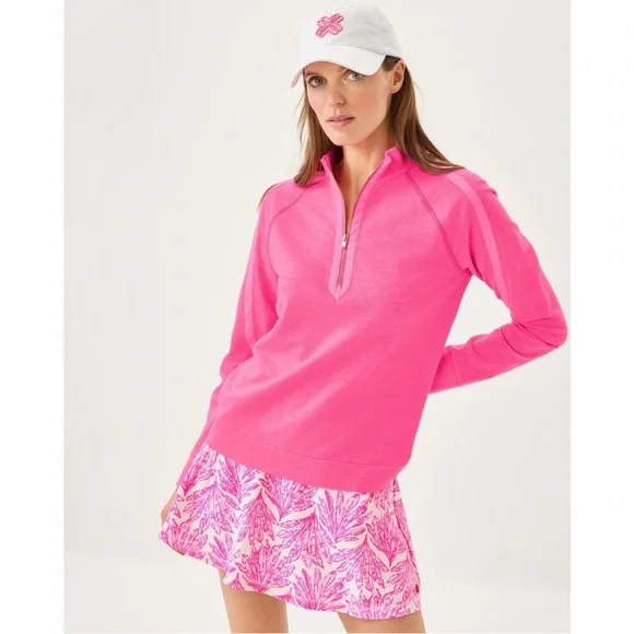 Lilly Pulitzer Pink Ashlee 1/2 Zip Cotton Sweatshirt Size Medium - Picture 1 of 11